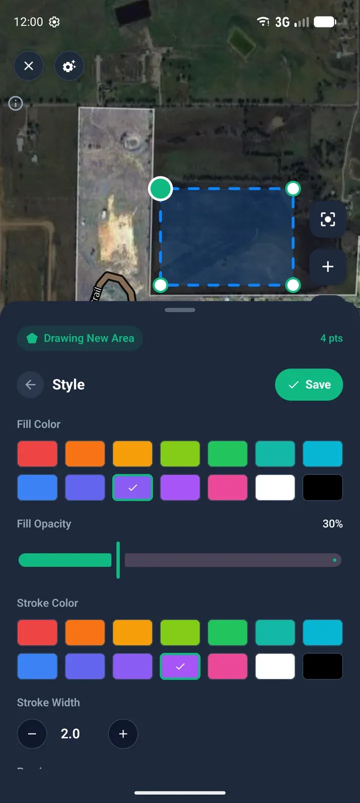 The Style page with violet chosen as the fill colour and purple as the stroke colour.