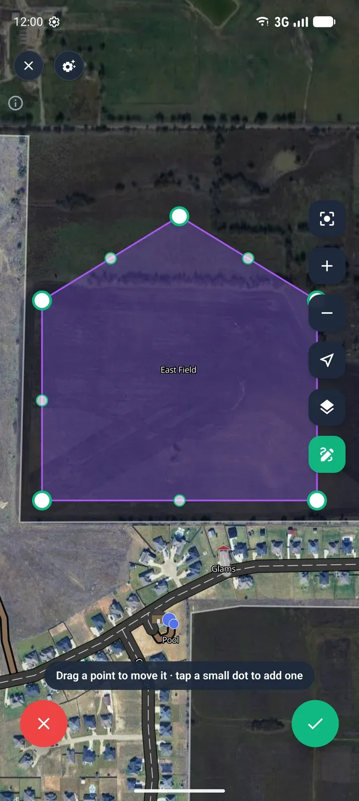 The area reshaped with a new point dragged up from the middle of the top edge.